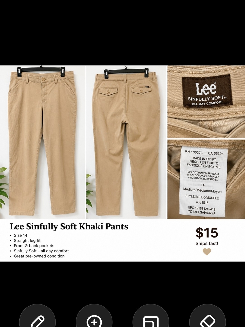 Lee Womens Chino Pants - Tan
